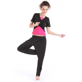 Korean fashion Yoga Casual Workout Summer Suits(Butterfly cardigan Short sleeve T-Shirt+Harem Lantern Pants)